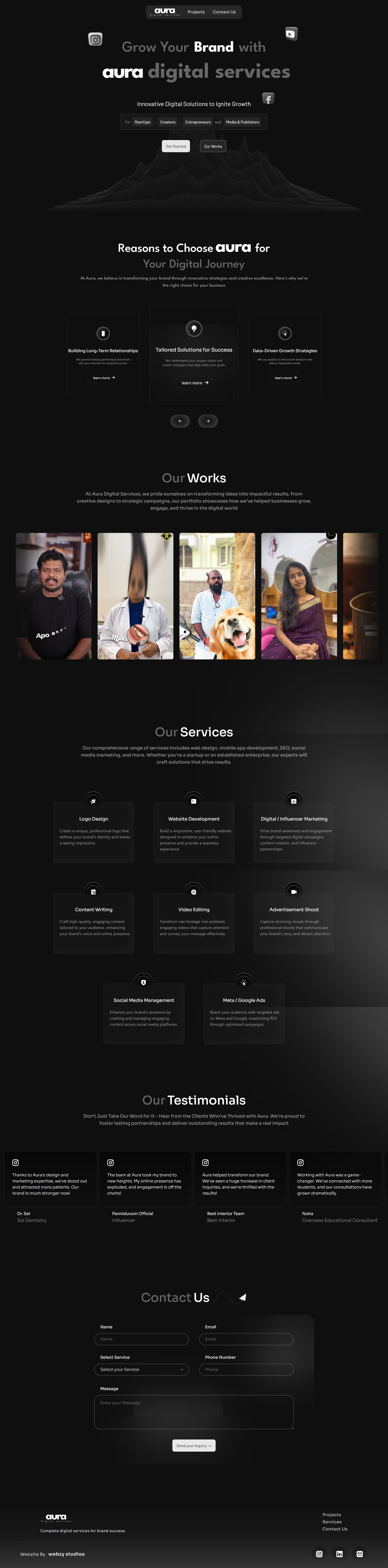Aura Digital services Landing page full page design